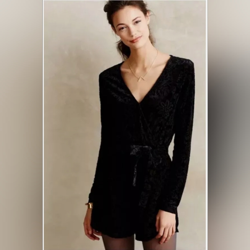 SAYLOR Rebecca wrap romper velvet black belted Large